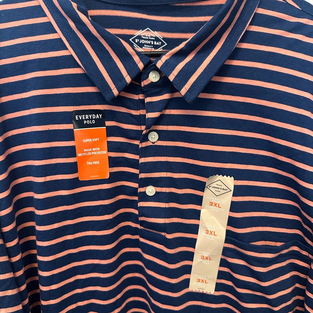 St. John's Bay Blue and Pink Polo Shirt Classic Stripes